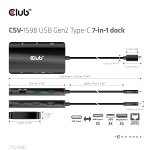 CLUB3D USB Gen2 Type-C to Dual DisplayPort 4k60Hz 7-in-1 HUB - 2x Displayport