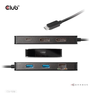 CLUB3D USB Gen2 Type-C to Dual DisplayPort 4k60Hz 7-in-1 HUB - 2x Displayport