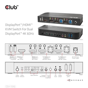 CLUB3D DisplayPort/HDMI KVM Switch For Dual DisplayPort 4K 60Hz