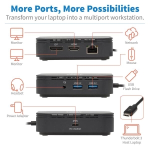 Tripp Lite MTB3-DOCK-04 notebook dock & poortreplicator Bedraad Thunderbolt 3 Zwart