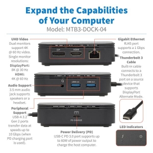 Tripp Lite MTB3-DOCK-04 notebook dock & poortreplicator Bedraad Thunderbolt 3 Zwart