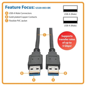 Tripp Lite U320-003-BK USB-kabel 0,9 m USB 3.2 Gen 1 (3.1 Gen 1) USB A Zwart