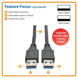 Tripp Lite U320-006-BK USB-kabel 1,8 m USB 3.2 Gen 1 (3.1 Gen 1) USB A Zwart