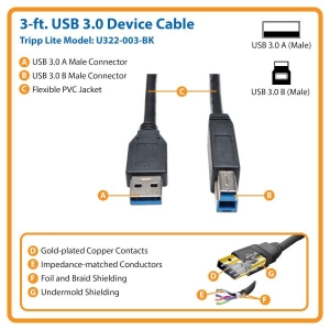 Tripp Lite U322-003-BK USB-kabel 0,91 m USB 3.2 Gen 1 (3.1 Gen 1) USB B USB A Zwart