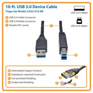 Tripp Lite U322-010-BK USB-kabel 3,05 m USB 3.2 Gen 1 (3.1 Gen 1) USB B USB A Zwart