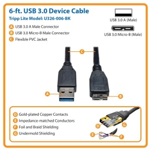 Tripp Lite U326-006-BK USB-kabel 1,83 m USB 3.2 Gen 1 (3.1 Gen 1) USB A Micro-USB B Zwart