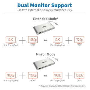 Tripp Lite U442-DOCK1 notebook dock & poortreplicator Bedraad USB 3.2 Gen 1 (3.1 Gen 1) Type-C Zilver