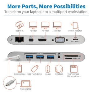 Tripp Lite U442-DOCK1 notebook dock & poortreplicator Bedraad USB 3.2 Gen 1 (3.1 Gen 1) Type-C Zilver