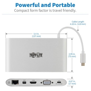 Tripp Lite U442-DOCK1 notebook dock & poortreplicator Bedraad USB 3.2 Gen 1 (3.1 Gen 1) Type-C Zilver