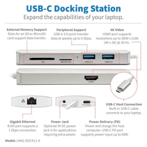 Tripp Lite U442-DOCK11-S interface hub USB 3.2 Gen 2 (3.1 Gen 2) Type-C 1000 Mbit/s Zilver