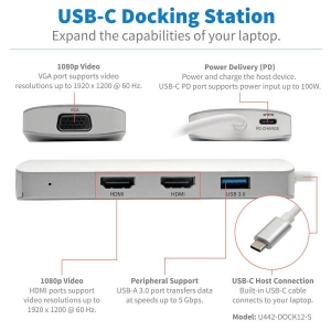 Tripp Lite U442-DOCK12-S interface hub USB 3.2 Gen 2 (3.1 Gen 2) Type-C 5000 Mbit/s Zilver