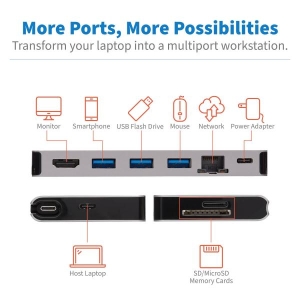 Tripp Lite U442-DOCK5D-GY notebook dock & poortreplicator Bedraad USB 3.2 Gen 1 (3.1 Gen 1) Type-C Grijs