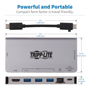 Tripp Lite U442-DOCK5D-GY notebook dock & poortreplicator Bedraad USB 3.2 Gen 1 (3.1 Gen 1) Type-C Grijs