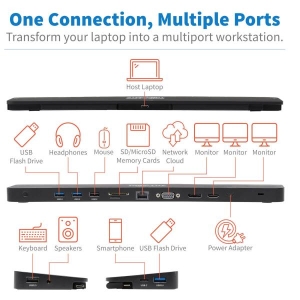 Tripp Lite U442-DOCK7D-B notebook dock & poortreplicator Bedraad USB 3.2 Gen 1 (3.1 Gen 1) Type-C Zwart